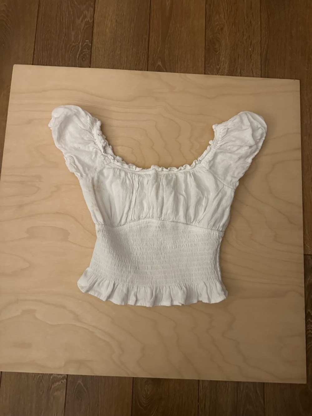 Hollister White Smocked Crop Top with Puff Sleeves